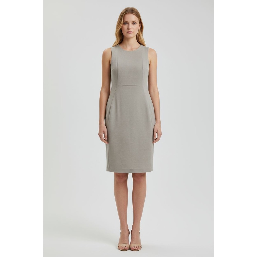 Calvin Klein Sleeveless Dress Cream Beige Gold Zip Size 4 Polyester Spandex New